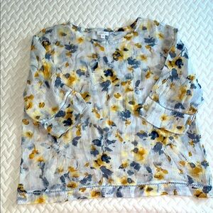 Floral Print Blouse with Yellow and Blue Accents